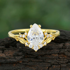 Nature and Moon-Inspired 4-Prong Pear-Cut Moissanite Engagement Ring
