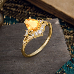 Nature and Moon-Inspired 4-Prong Pear-Cut Natural Citrine Engagement Ring