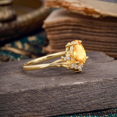 Nature and Moon-Inspired 4-Prong Pear-Cut Natural Citrine Engagement Ring