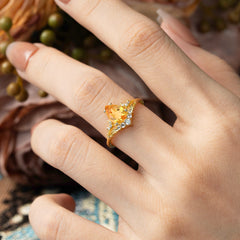 Nature and Moon-Inspired 4-Prong Pear-Cut Natural Citrine Engagement Ring
