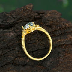 Nature and Moon-Inspired 4-Prong Pear-Cut Natural Moss Agate Engagement Ring