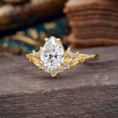 Nature and Moon-Inspired 4-Prong Pear-Cut Lab Diamond Engagement Ring