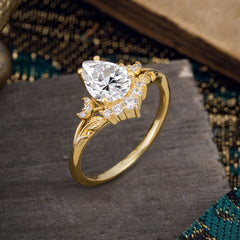 Nature and Moon-Inspired 4-Prong Pear-Cut Lab Diamond Engagement Ring
