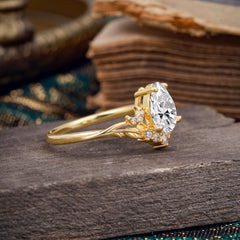 Nature and Moon-Inspired 4-Prong Pear-Cut Lab Diamond Engagement Ring
