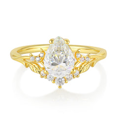 Nature and Moon-Inspired 4-Prong Pear-Cut Moissanite Engagement Ring