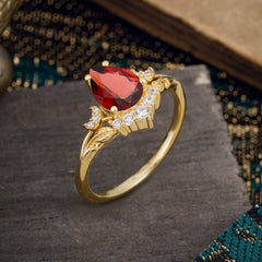 Nature and Moon-Inspired 4-Prong Pear-Cut Natural Garnet Engagement Ring