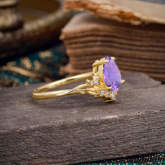 Nature and Moon-Inspired 4-Prong Pear-Cut Natural Amethyst Engagement Ring
