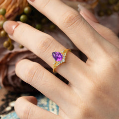 Nature and Moon-Inspired 4-Prong Pear-Cut Natural Amethyst Engagement Ring