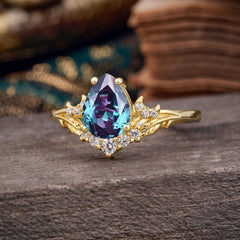 Nature and Moon-Inspired 4-Prong Pear-Cut Alexandrite Engagement Ring