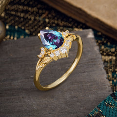 Nature and Moon-Inspired 4-Prong Pear-Cut Alexandrite Engagement Ring