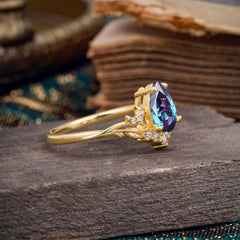 Nature and Moon-Inspired 4-Prong Pear-Cut Alexandrite Engagement Ring