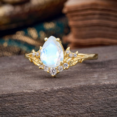 Nature and Moon-Inspired 4-Prong Pear-Cut Natural Moonstone Engagement Ring
