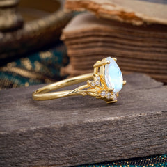 Nature and Moon-Inspired 4-Prong Pear-Cut Natural Moonstone Engagement Ring