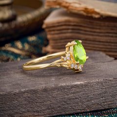 Nature and Moon-Inspired 4-Prong Pear-Cut Natural Peridot Engagement Ring