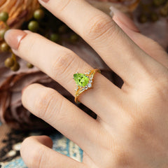Nature and Moon-Inspired 4-Prong Pear-Cut Natural Peridot Engagement Ring