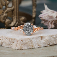 Fashion-Forward Luxury 4-Prong Black Rutilated Quartz Engagement Ring