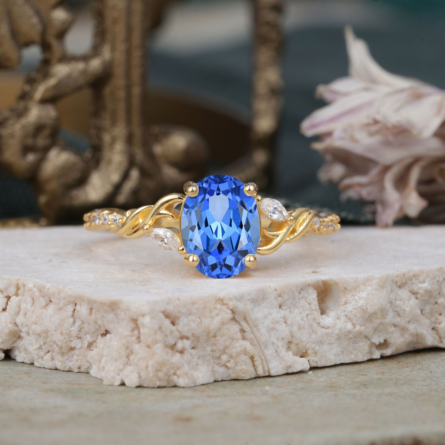 Fashion-Forward Luxury 4-Prong Oval Cut Sapphire Engagement Ring