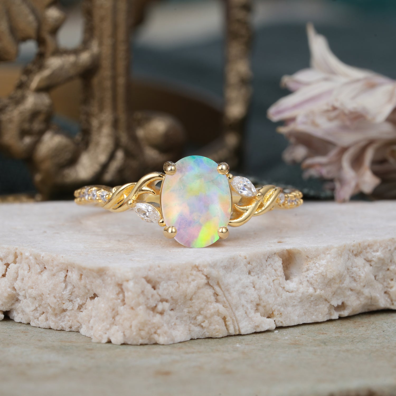 Fashion-Forward Luxury 4-Prong Oval Cut Opal Engagement Ring