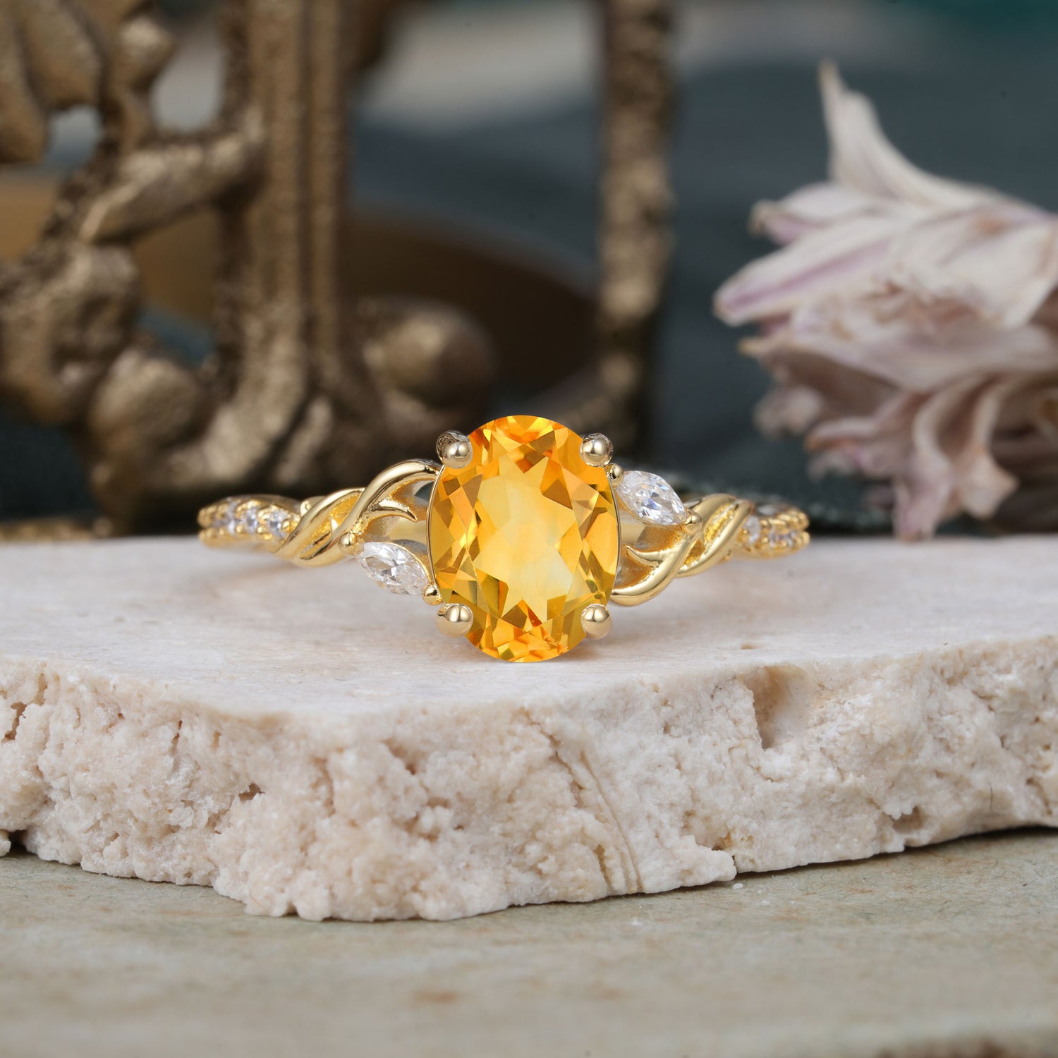 Fashion-Forward Luxury 4-Prong Oval Cut Citrine Engagement Ring