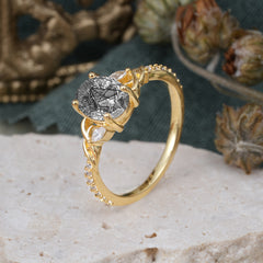 Fashion-Forward Luxury 4-Prong Black Rutilated Quartz Engagement Ring