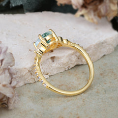 Fashion-Forward Oval Lab Diamond Alternative - Luxury 4-Prong Natural Moss Agate Engagement Ring