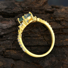 Fashion-Forward Oval Lab Diamond Alternative - Luxury 4-Prong Natural Moss Agate Engagement Ring