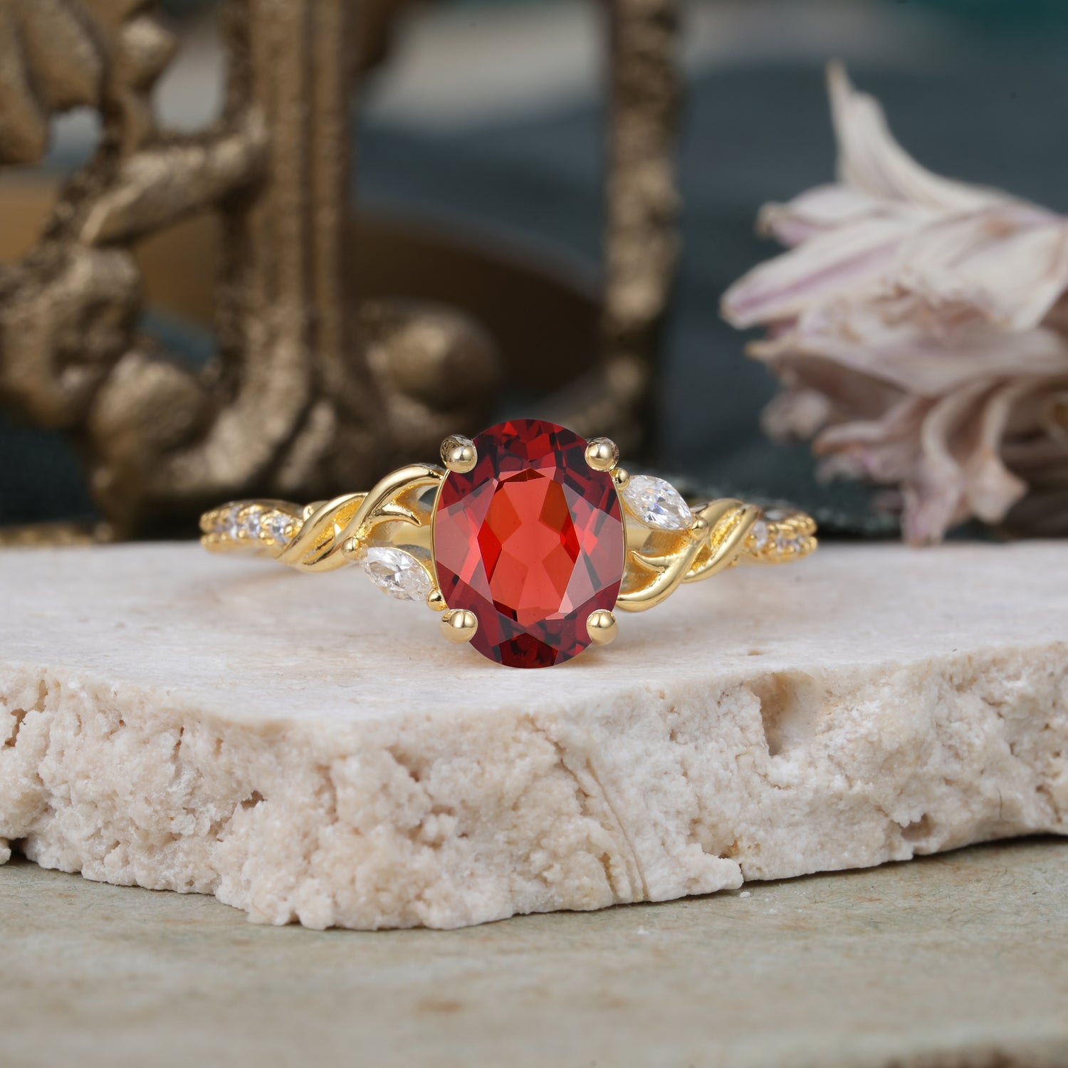 Fashion-Forward Luxury 4-Prong Oval Cut Garnet Engagement Ring