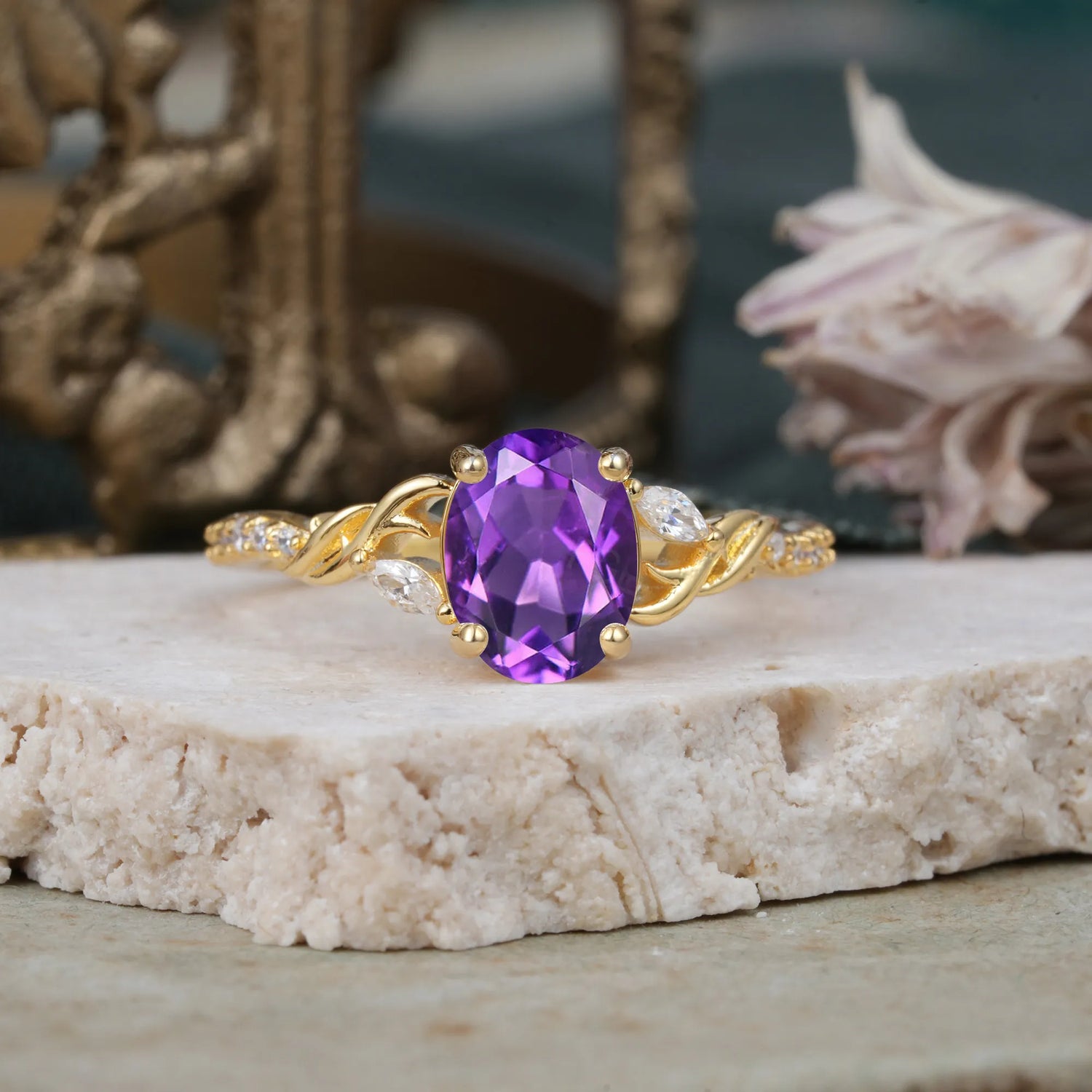 Fashion-Forward Luxury 4-Prong Oval Cut Amethyst Engagement Ring