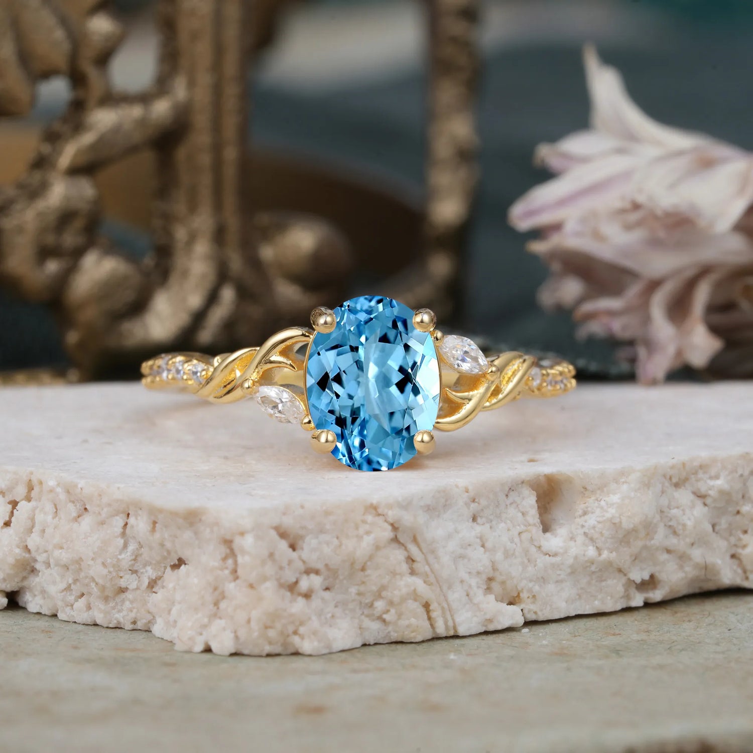 Fashion-Forward Luxury 4-Prong Oval Cut Aquamarine Engagement Ring
