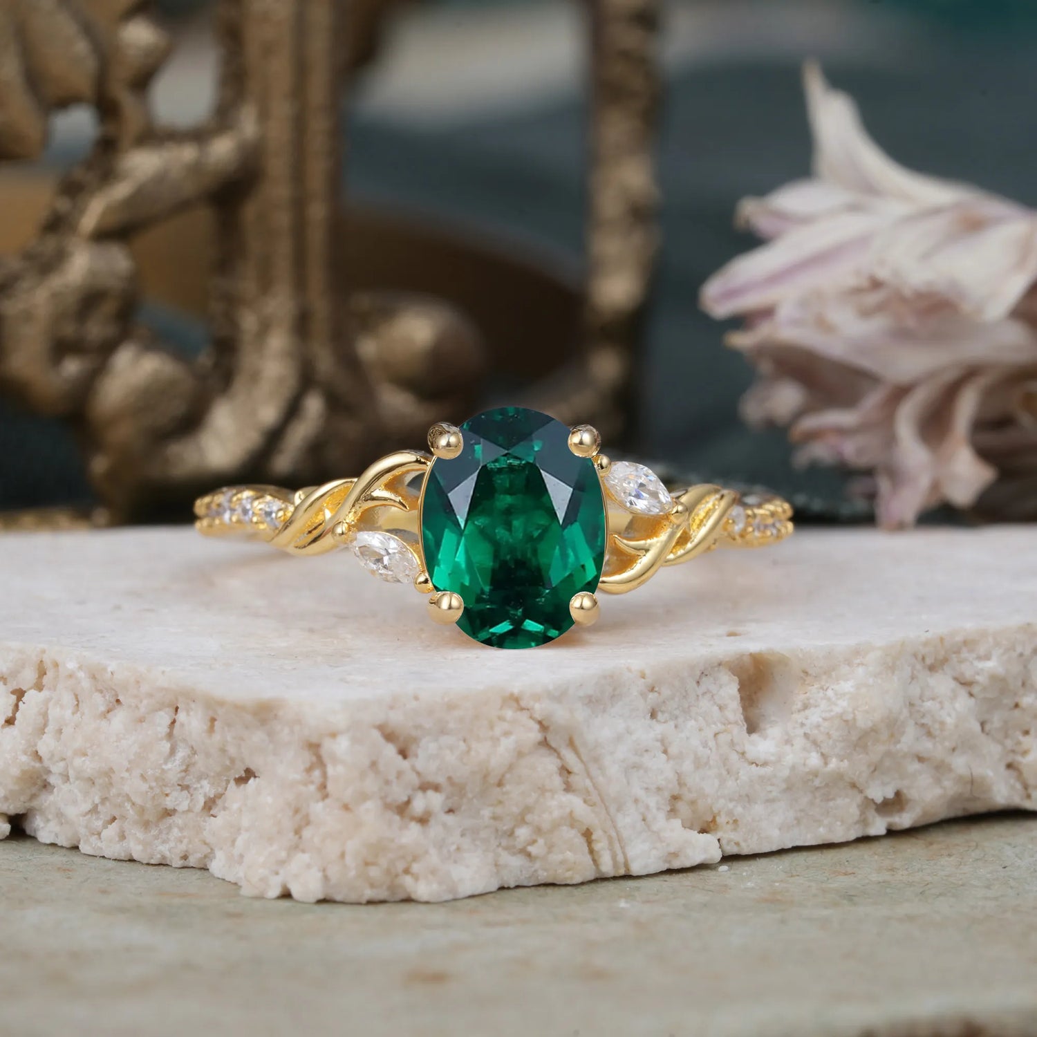Fashion-Forward Luxury 4-Prong Oval Cut Emerald Engagement Ring