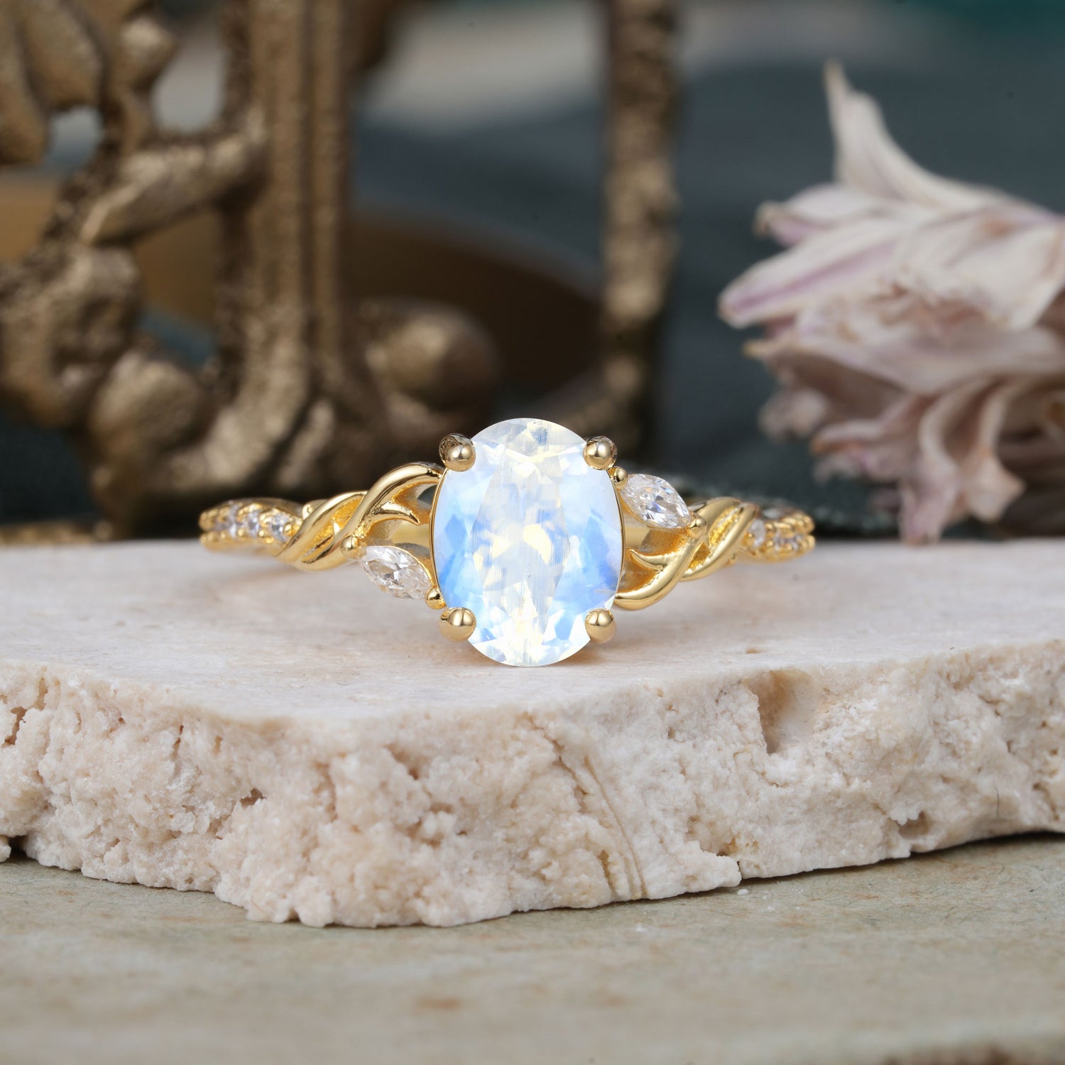 Fashion-Forward Luxury 4-Prong Oval Cut Moonstone Engagement Ring