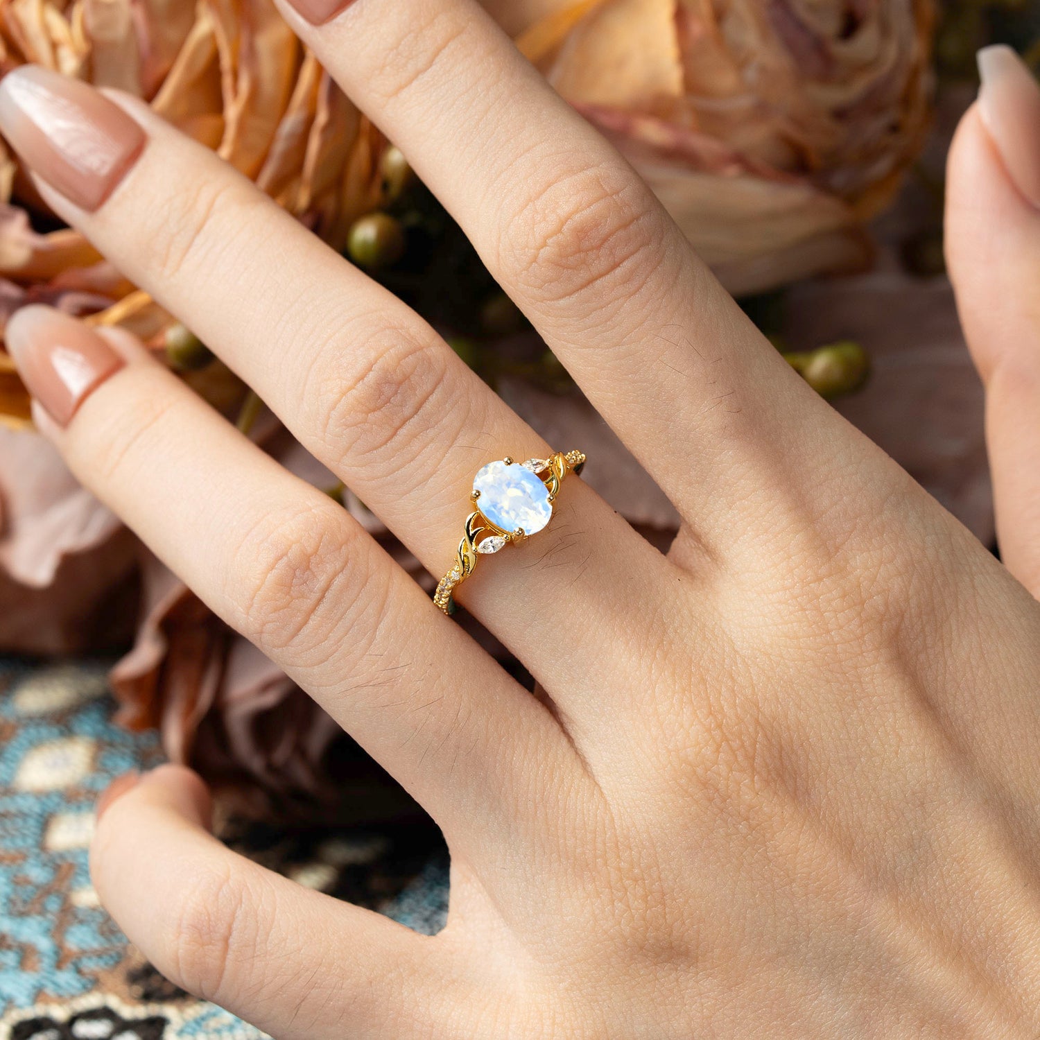 Fashion-Forward Luxury 4-Prong Oval Cut Moonstone Engagement Ring