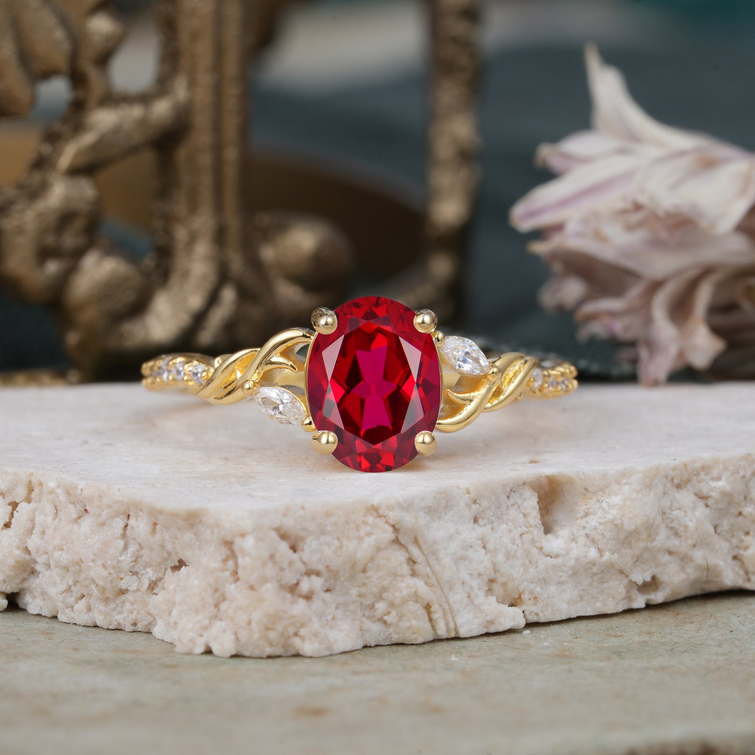 Fashion-Forward Luxury 4-Prong Ruby Oval Cut Engagement Ring