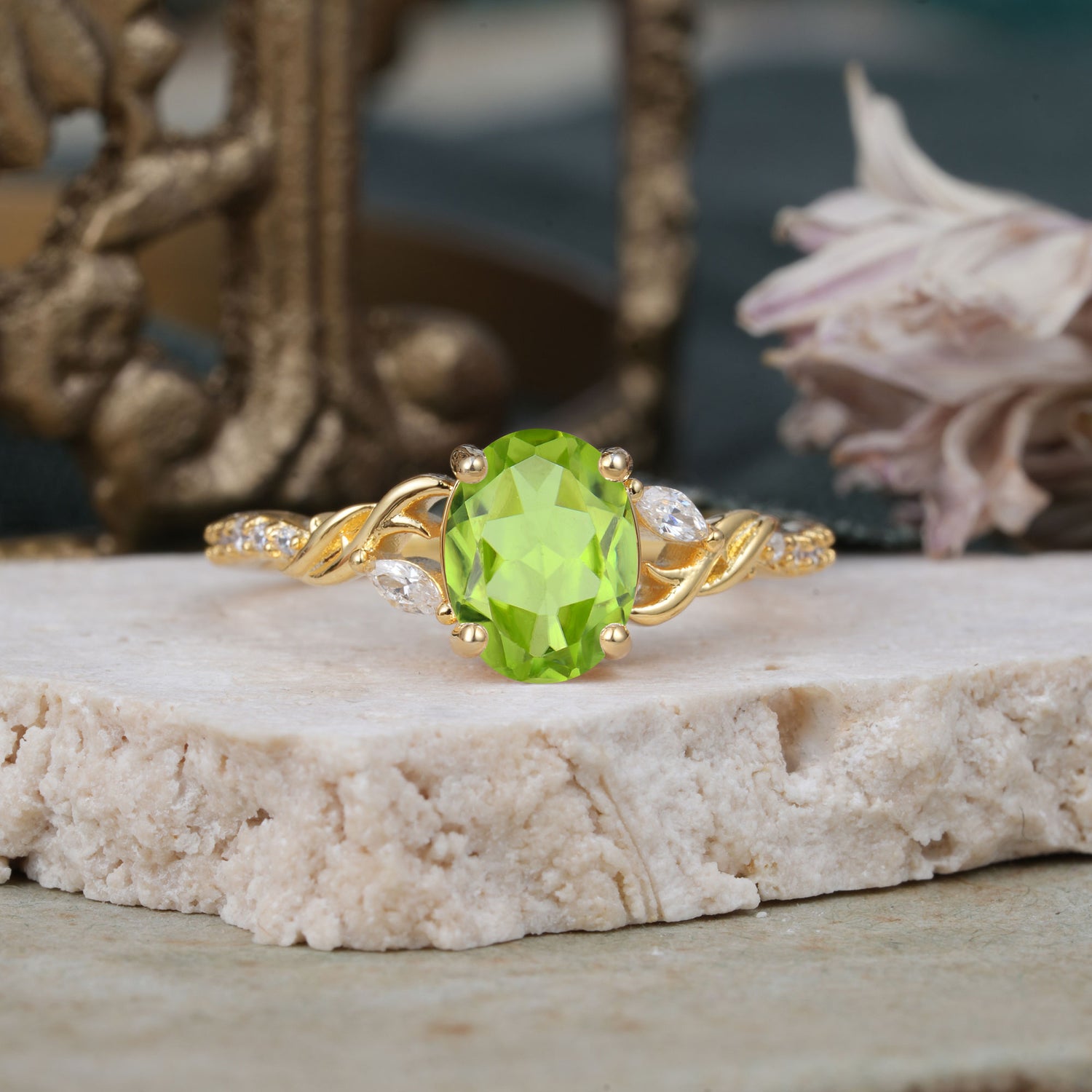 Fashion-Forward Luxury 4-Prong Oval Cut Peridot Engagement Ring