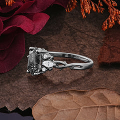 Halloween Limited-Luxurious Natural Inspiration 5-Prong Gothic Hexagon Cut Black Rutilated Quartz Ring