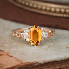 Nature-Inspired Classic 4-Prong Hexagonal-Cut Citrine Engagement Ring