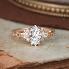 Nature-Inspired Classic 4-Prong Hexagonal-Cut Lab Diamond Engagement Ring