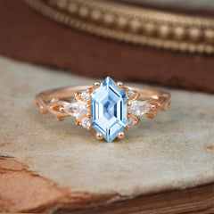 Nature-Inspired Classic 4-Prong Hexagonal-Cut Aquamarine Engagement Ring