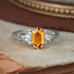 Nature-Inspired Classic 4-Prong Hexagonal-Cut Citrine Engagement Ring