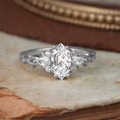 Nature-Inspired Classic 4-Prong Hexagonal-Cut Lab Diamond Engagement Ring