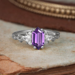 Nature-Inspired Classic 4-Prong Hexagonal-Cut Amethyst Engagement Ring