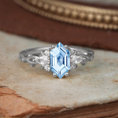 Nature-Inspired Classic 4-Prong Hexagonal-Cut Aquamarine Engagement Ring
