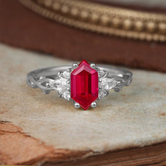 Nature-Inspired Classic 4-Prong Hexagonal-Cut Ruby Engagement Ring