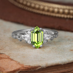 Nature-Inspired Classic 4-Prong Hexagonal-Cut Peridot Engagement Ring