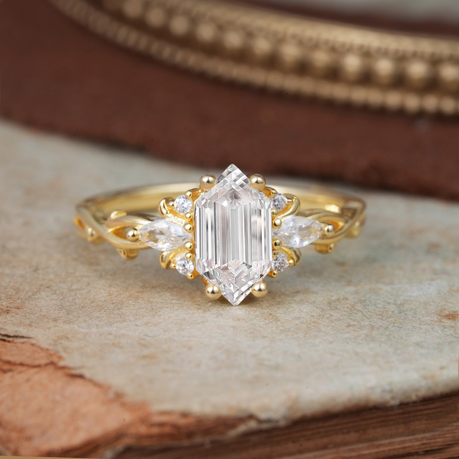 Nature-Inspired Classic 4-Prong Hexagonal-Cut Moissanite Engagement Ring