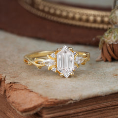 Nature-Inspired Classic 4-Prong Hexagonal-Cut Moissanite Engagement Ring