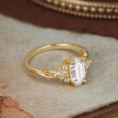 Nature-Inspired Classic 4-Prong Hexagonal-Cut Moissanite Engagement Ring