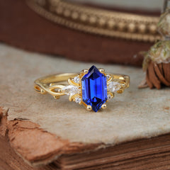 Nature-Inspired Classic 4-Prong Hexagonal-Cut Sapphire Engagement Ring