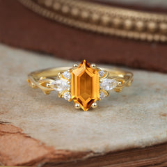 Nature-Inspired Classic 4-Prong Hexagonal-Cut Citrine Engagement Ring