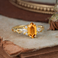 Nature-Inspired Classic 4-Prong Hexagonal-Cut Citrine Engagement Ring